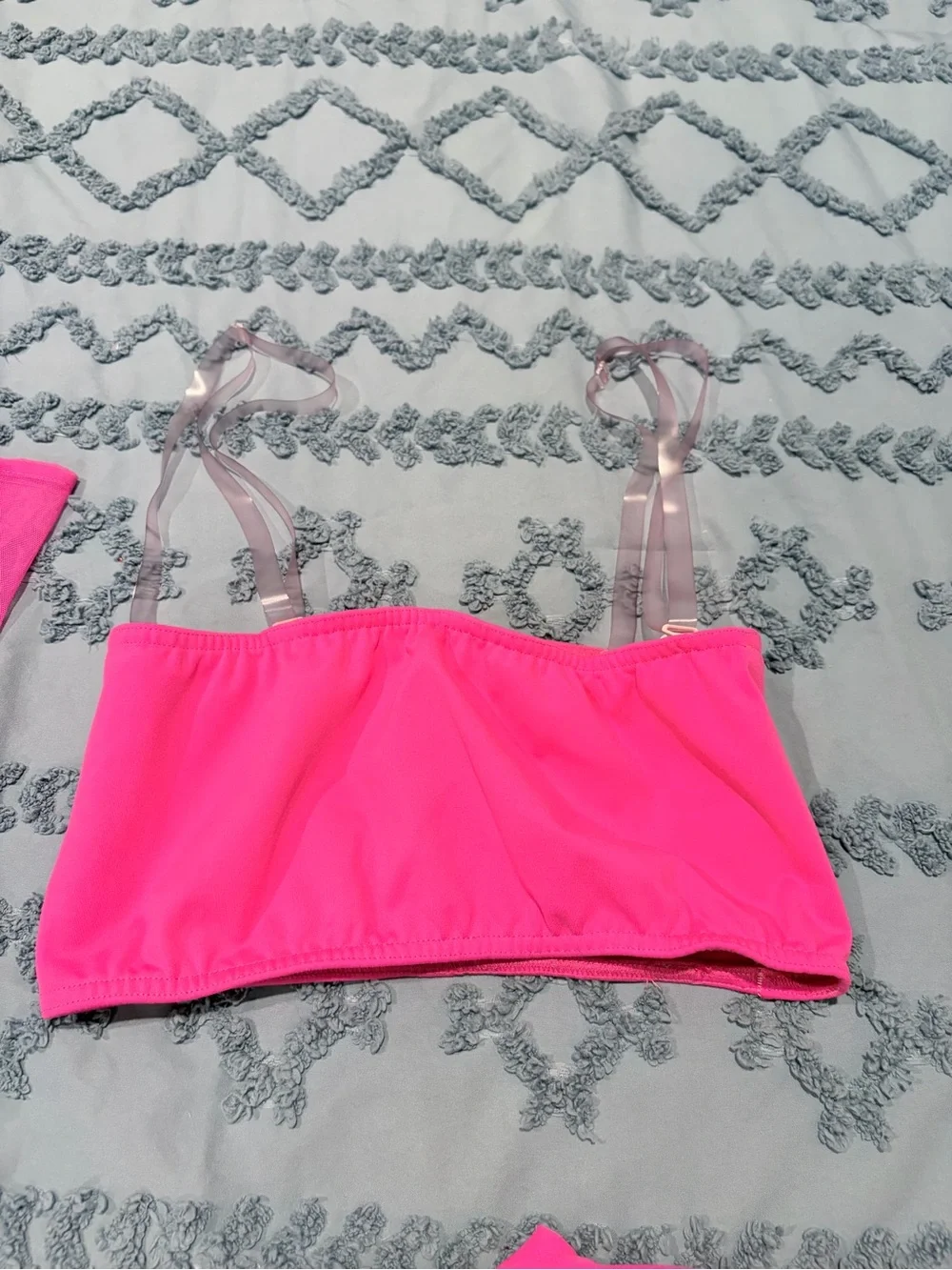 KELLE Trendsetter 3 Pc Fuchsia Dance Costume Adult L Pants Leotard Tube Top